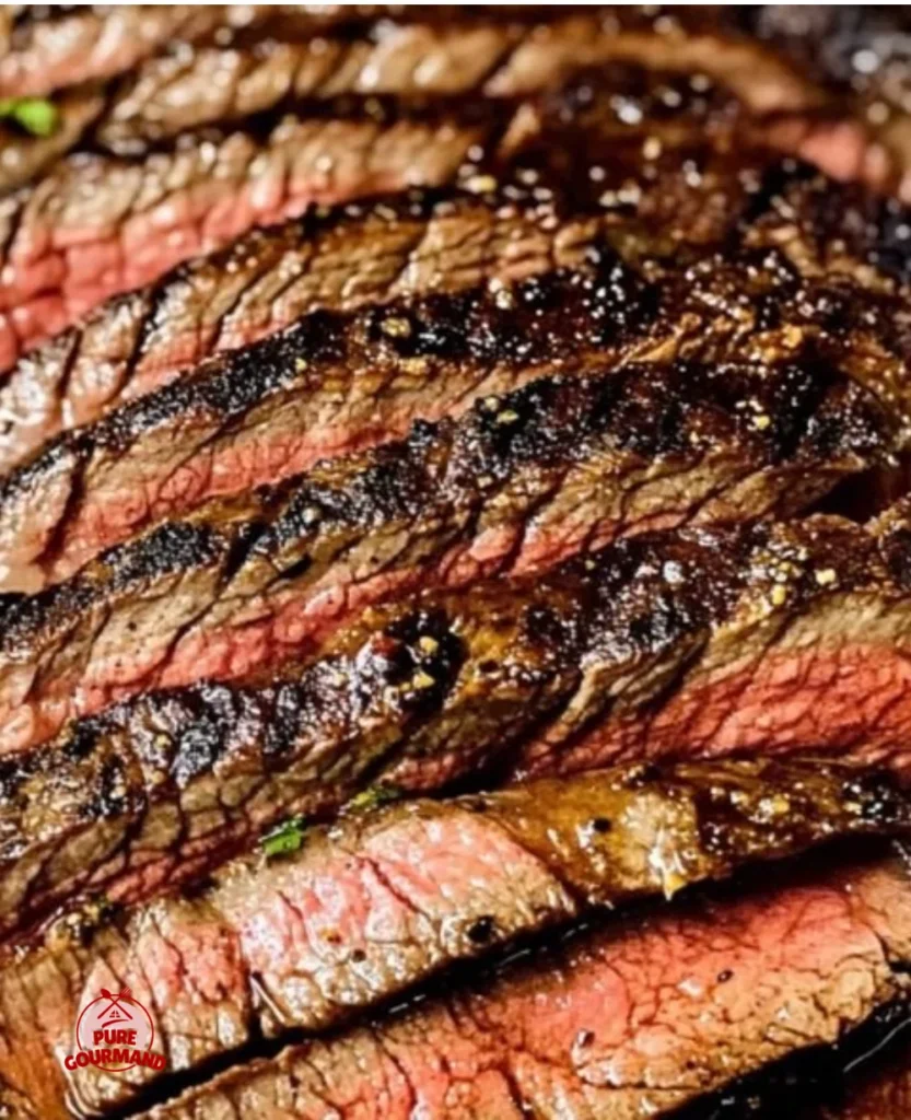 Marinated grilled flank steak served with a side of vegetables