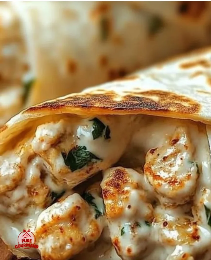Cheesy garlic chicken wraps filled with tender chicken and melted cheese