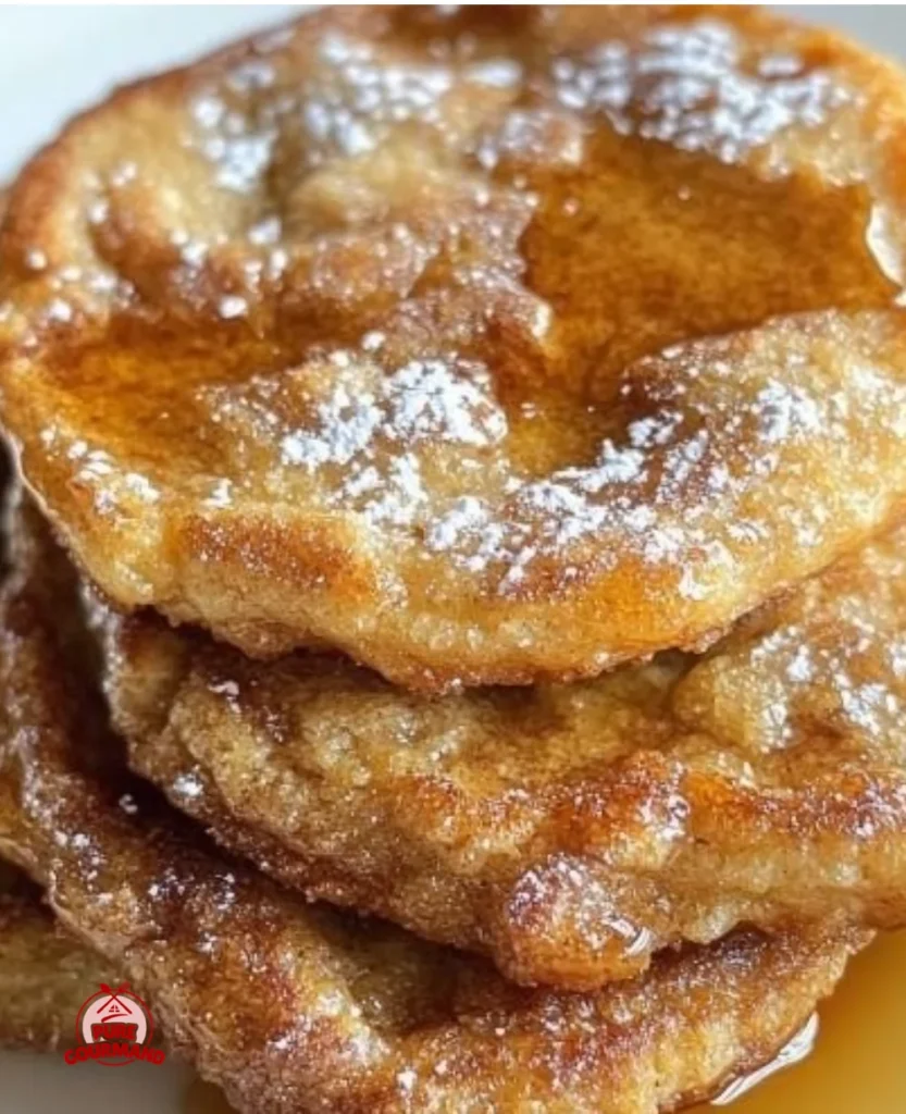 Chewy French toast cookies arranged on a plate, topped with syrup and powdered sugar.