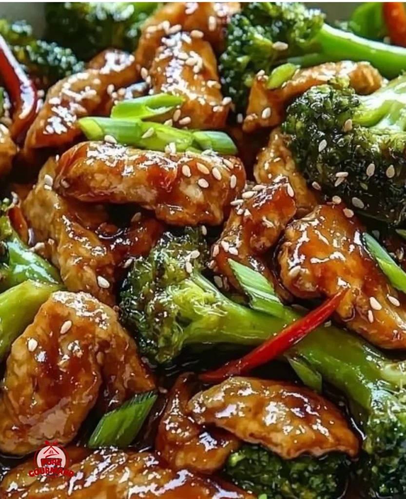Delicious chicken stir-fry with broccoli served in a colorful dish
