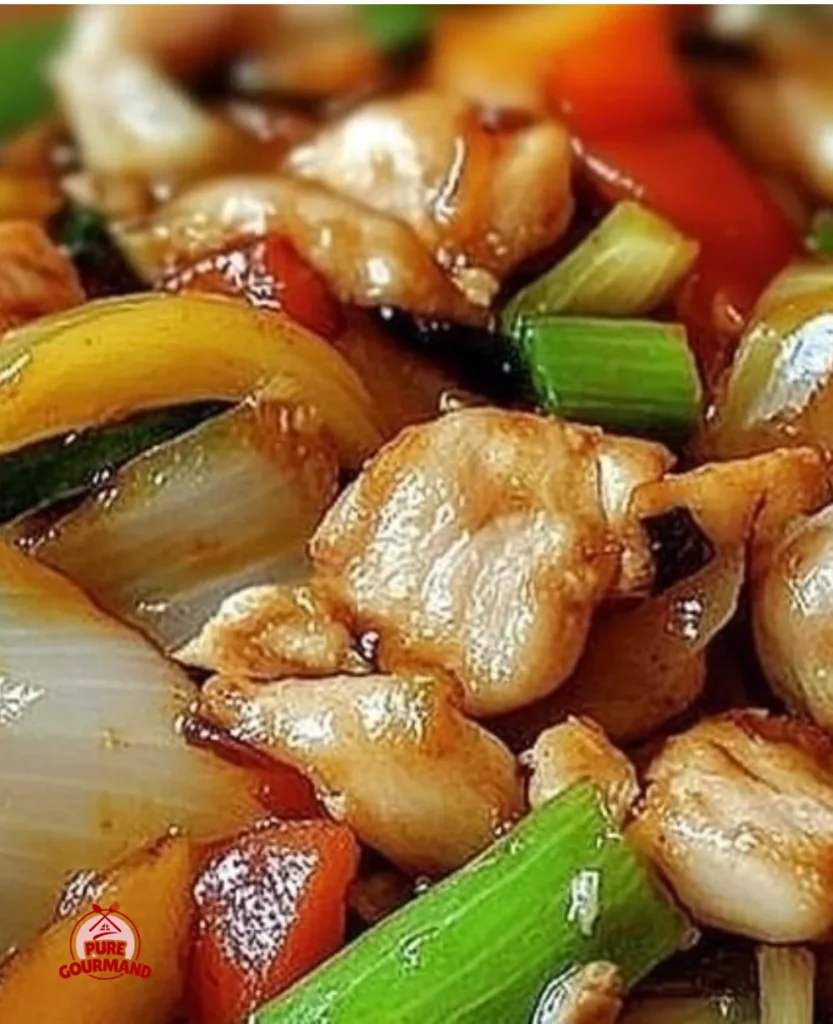 Chinese chicken cabbage stir-fry served in a bowl with colorful vegetables