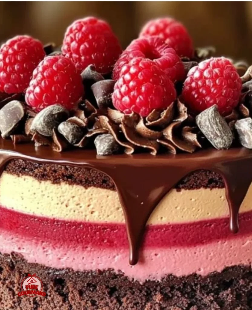 Chocolate Raspberry Mousse Cake with rich layers and fresh raspberries