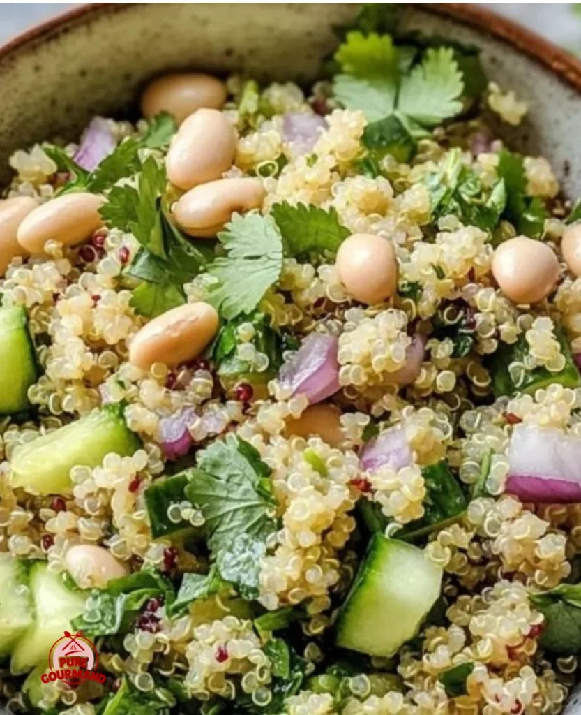 Cilantro lime quinoa salad with fresh ingredients in a bowl.
