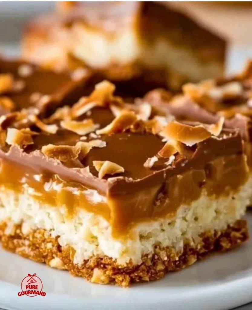 Delicious Coconut Toffee Bars with crunchy coconut and gooey toffee