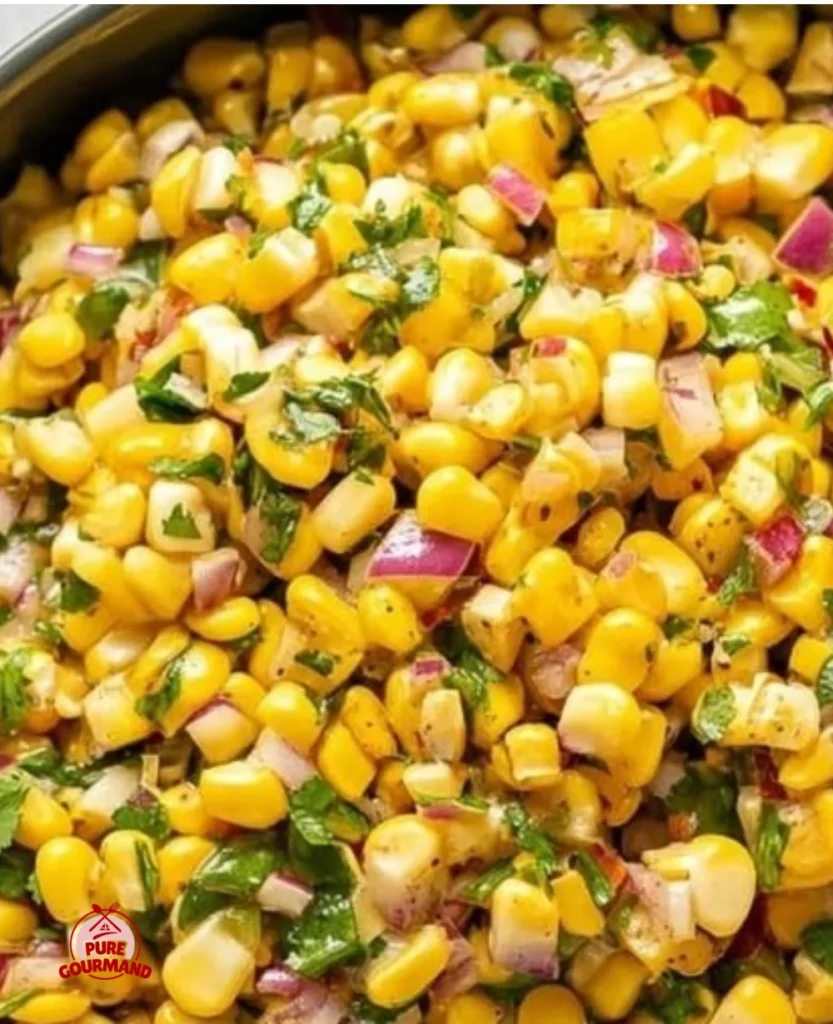 Bowl of fresh copycat Chipotle corn salsa with vibrant ingredients