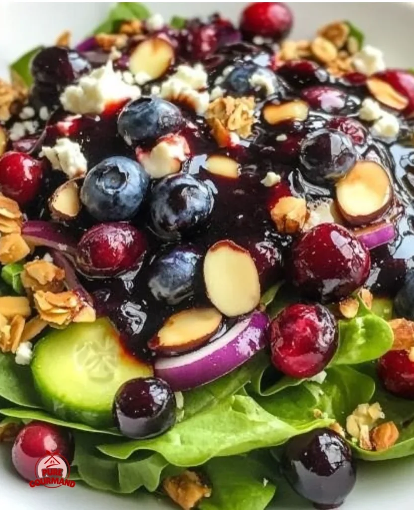 Cranberry Blueberry Salad topped with Blueberry Balsamic Dressing.