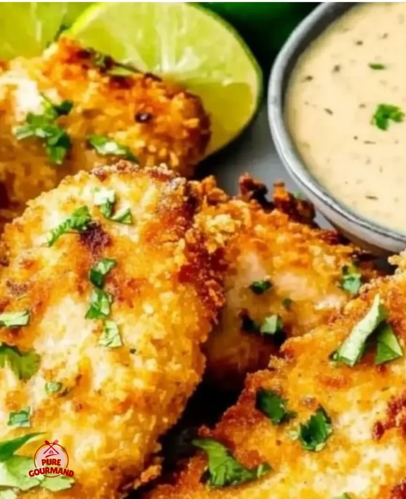 Delicious creamy cheesy chicken breast served with herbs and side dishes.
