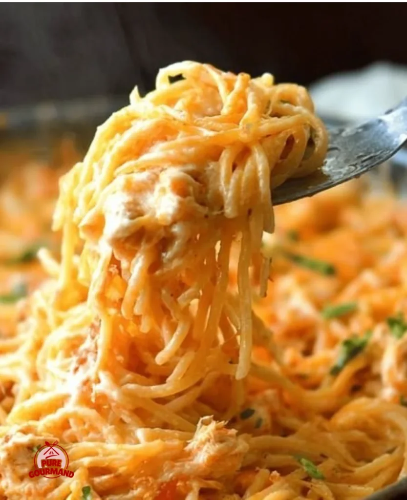 Creamy cheesy chicken spaghetti served in a bowl