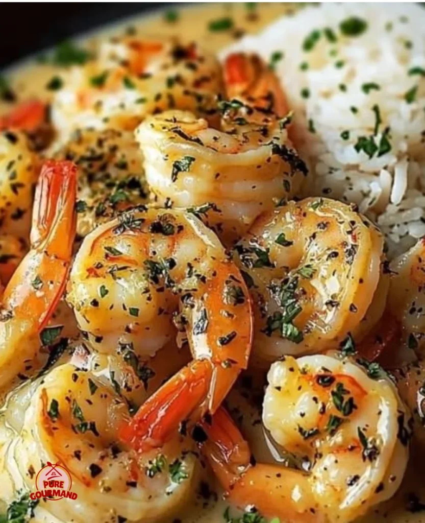 Creamy garlic butter shrimp and rice bowls with garnishes and a side of vegetables