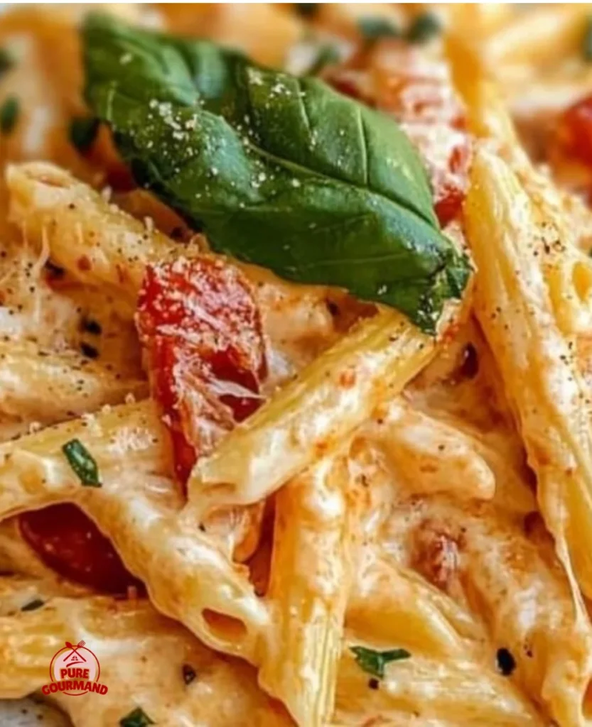 Creamy tomato ricotta pasta served in a bowl with fresh basil