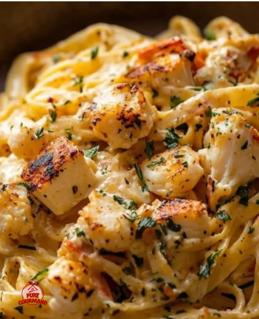 Creamy Tuscan lobster pasta served in a bowl with fresh herbs.