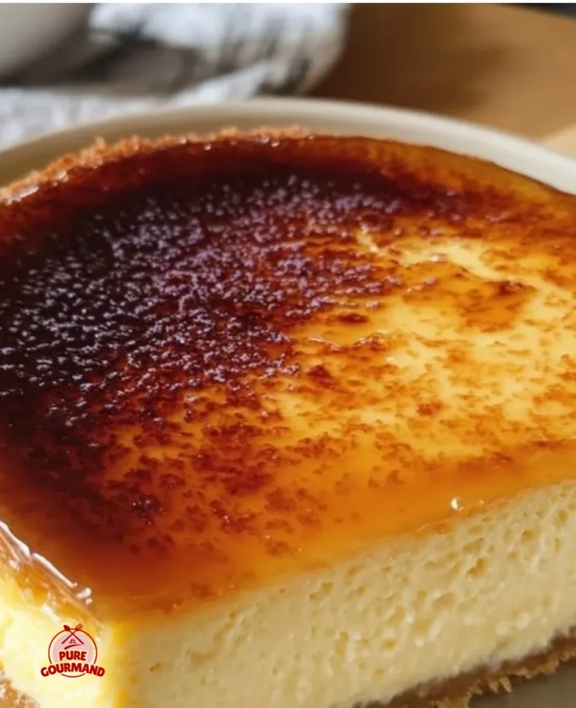Crème Brûlée Cheesecake with a golden crackling top and creamy texture.