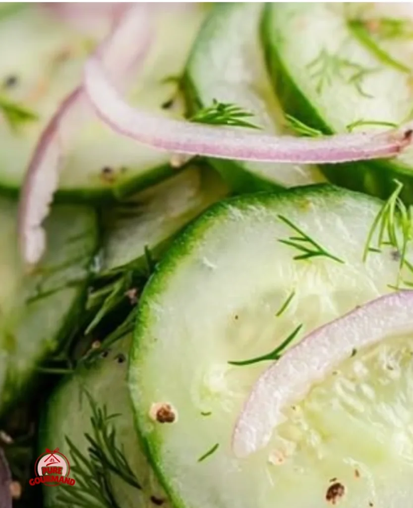Fresh cucumber salad with herbs and vinaigrette in a bowl