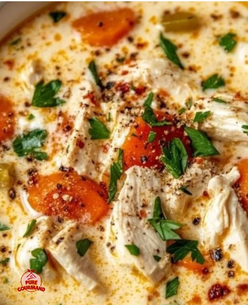 Creamy chicken potato soup in a crockpot, serving ultimate comfort in a bowl