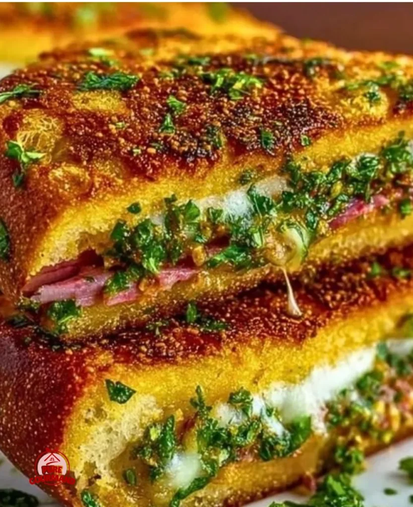 Cuban Garlic Bread Sandwiches topped with garlic and herbs