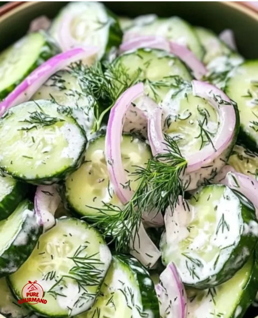Fresh cucumber dill salad with vibrant green herbs on a plate