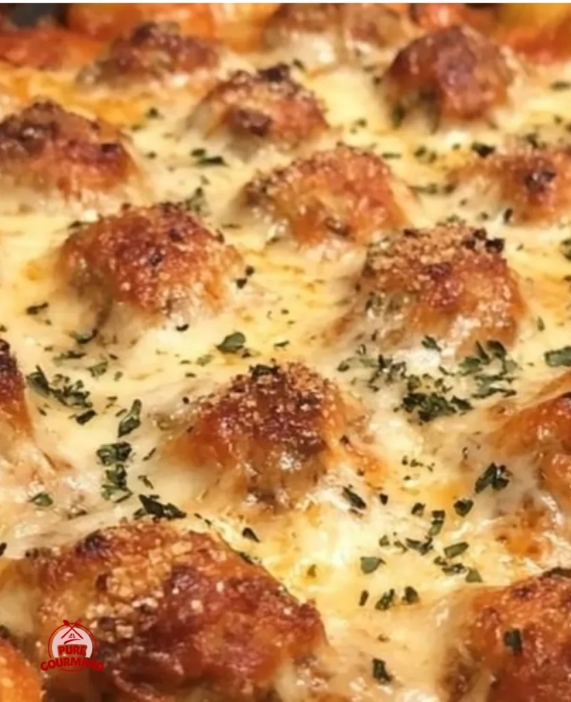 Delicious dump-and-bake meatball casserole served in a cozy dish