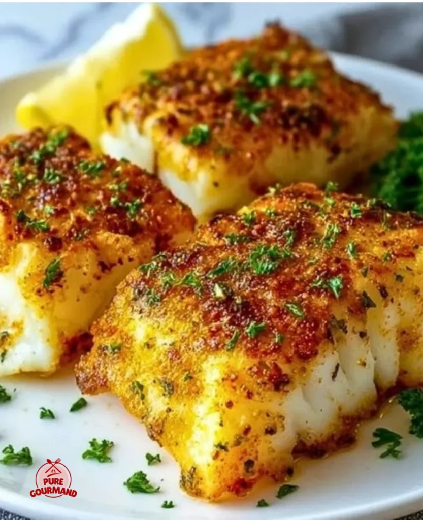 Crispy and juicy air fryer cod served with lemon and herbs