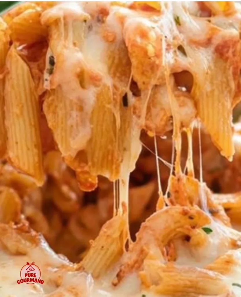 Delicious easy baked penne pasta dish ready to serve