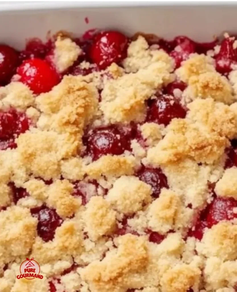 Delicious easy cherry cobbler dessert served in a baking dish