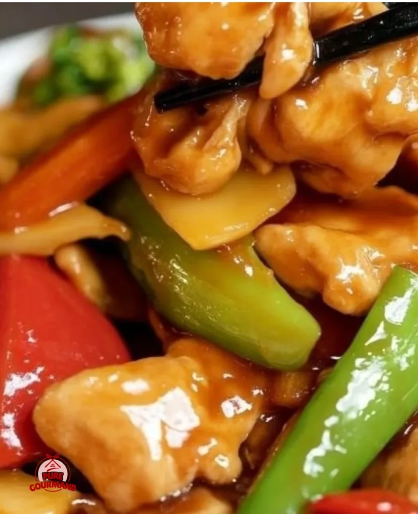 Easy chicken stir fry with vegetables served in a bowl
