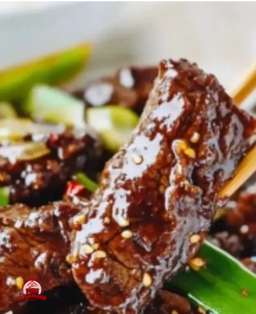 Delicious plate of easy Mongolian beef with vegetables in a savory sauce