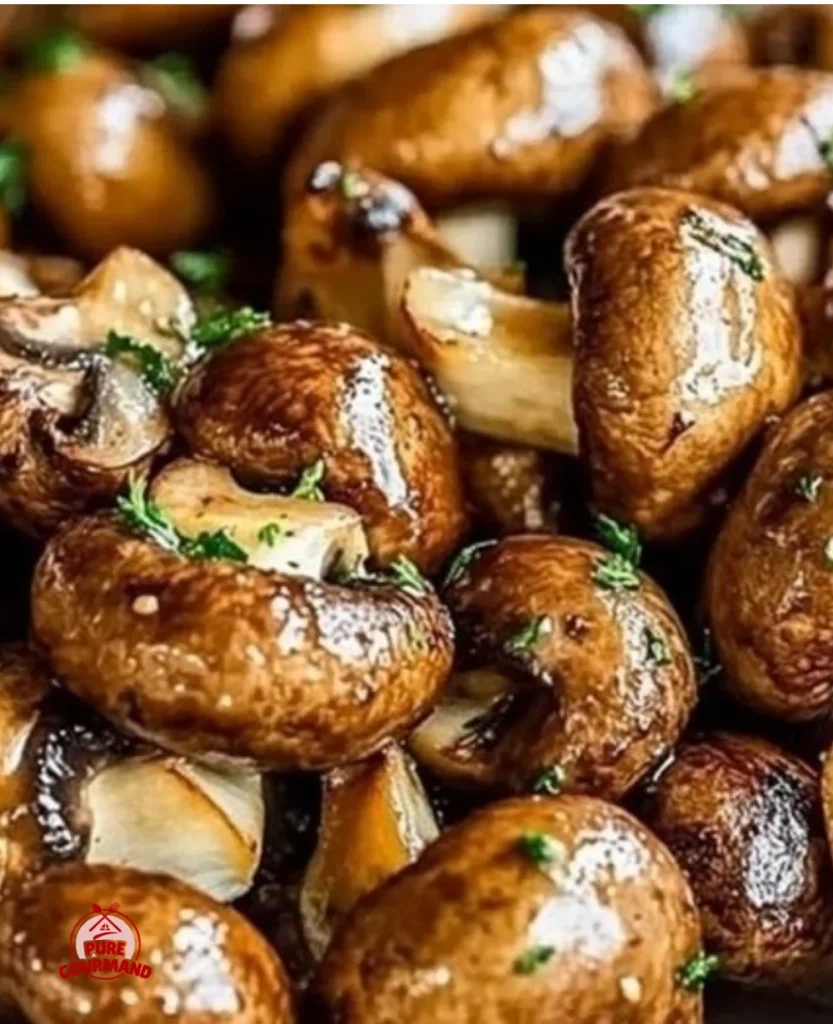 Plate of easy oven-roasted mushrooms with soy sauce and honey glaze