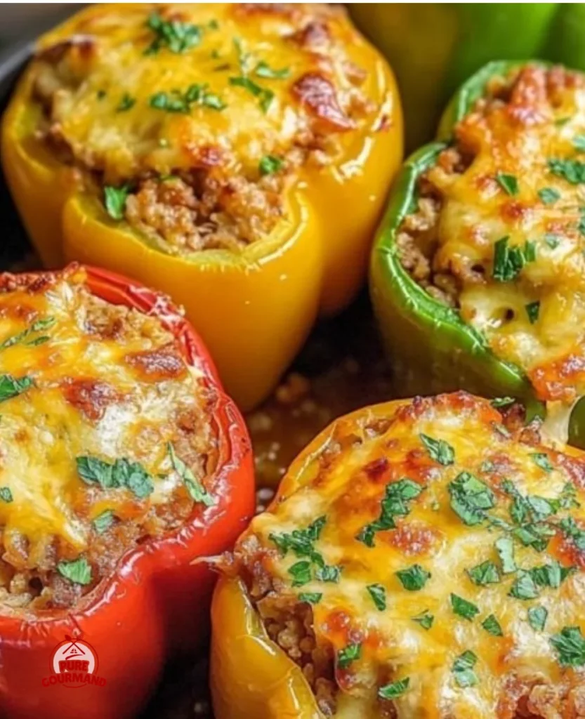 Delicious easy stuffed bell peppers filled with rice, vegetables, and cheese