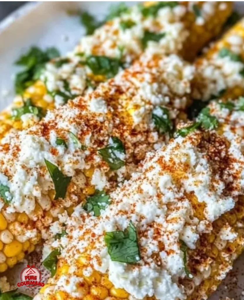 Delicious elote topped with cheese and chili powder