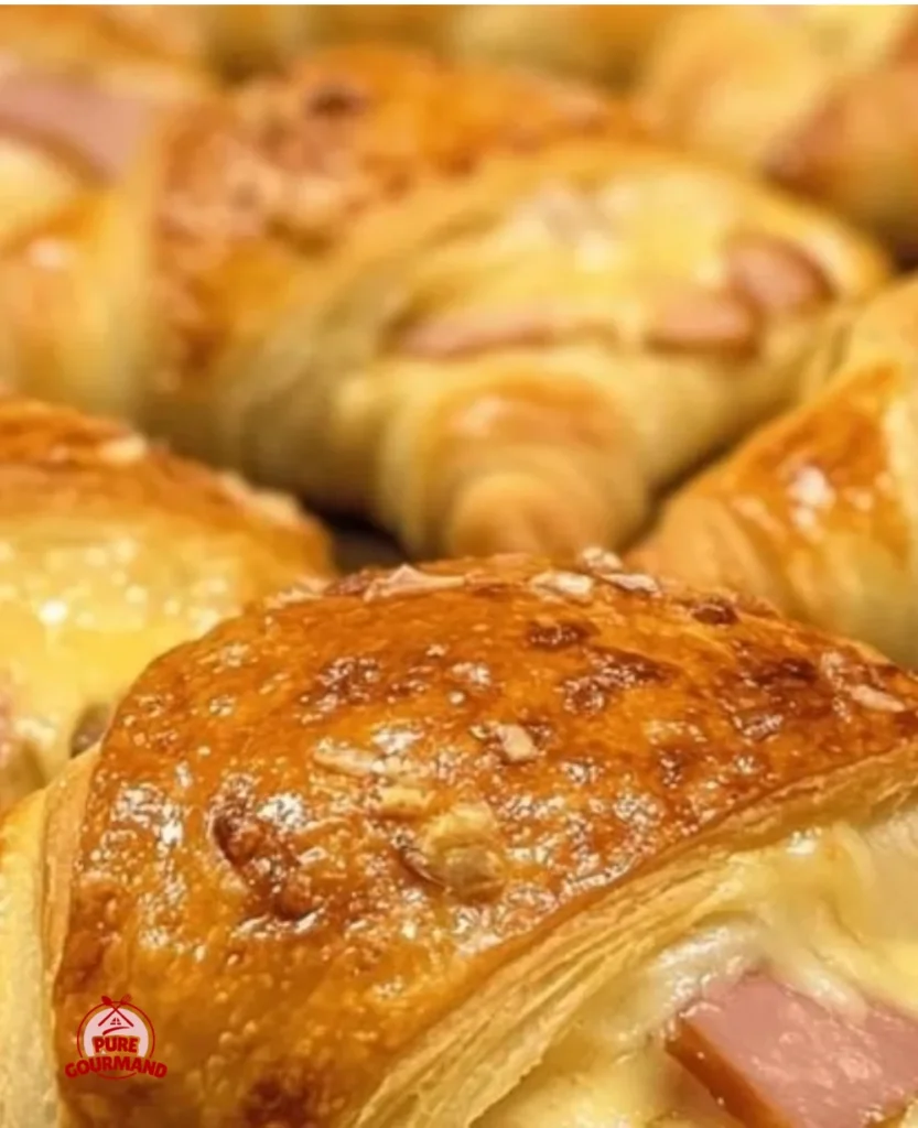 Flaky ham and cheese crescent rolls baked to perfection