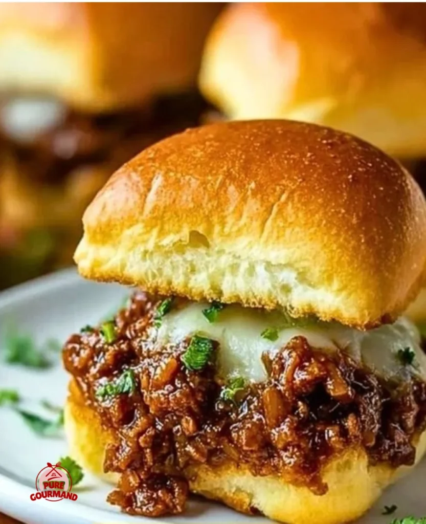 Delicious French Onion Beef Sloppy Joes served on a plate with herbs