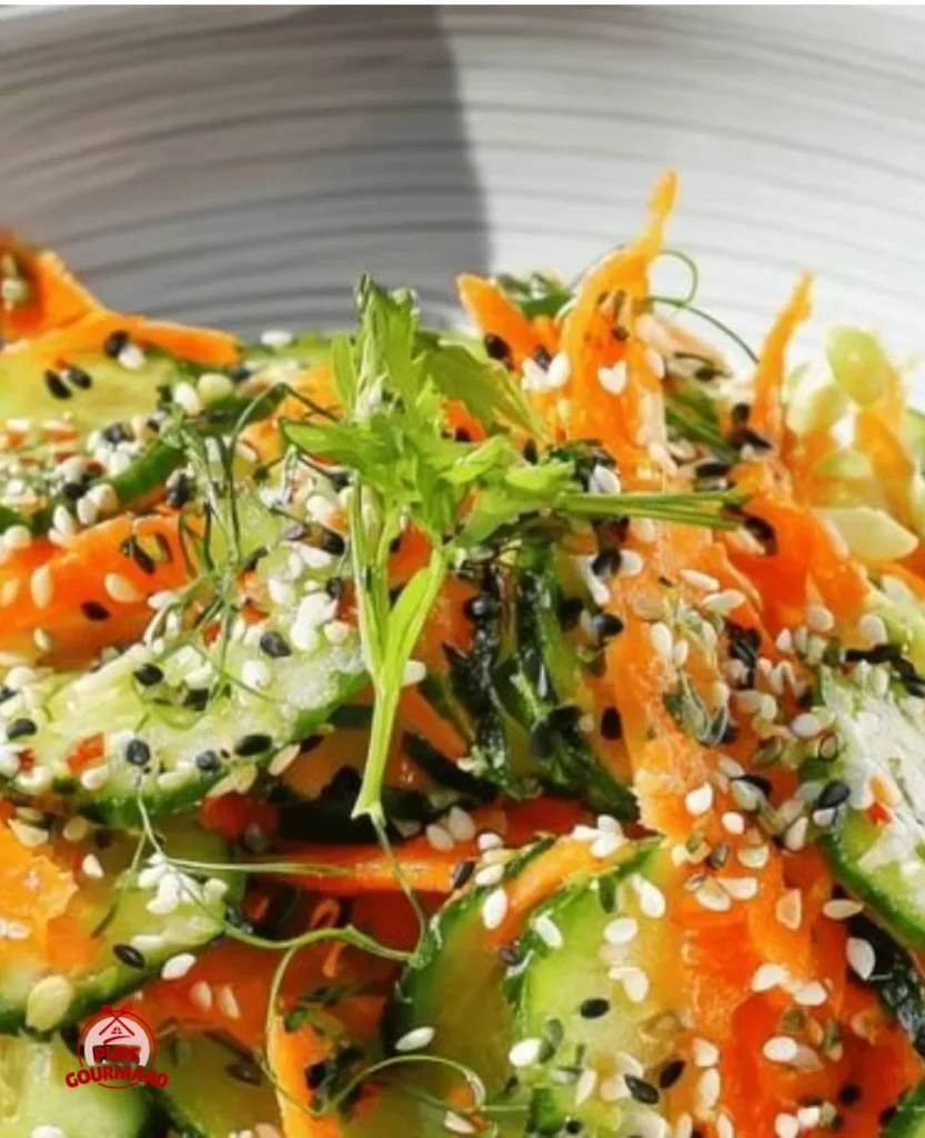 Fresh carrot cucumber salad with vibrant vegetables in a bowl