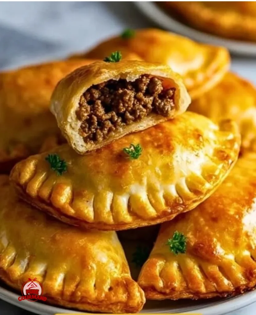 Delicious ground beef hand pies on a wooden table ready for serving.