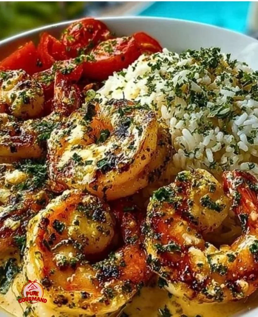 Garlic butter shrimp served over herb-infused rice, a delicious weeknight dinner.