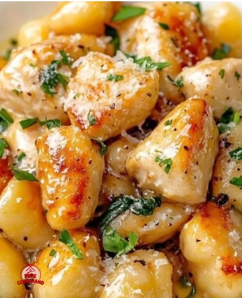 Delicious Garlic Chicken Gnocchi Skillet served in a cozy one-pan dish.