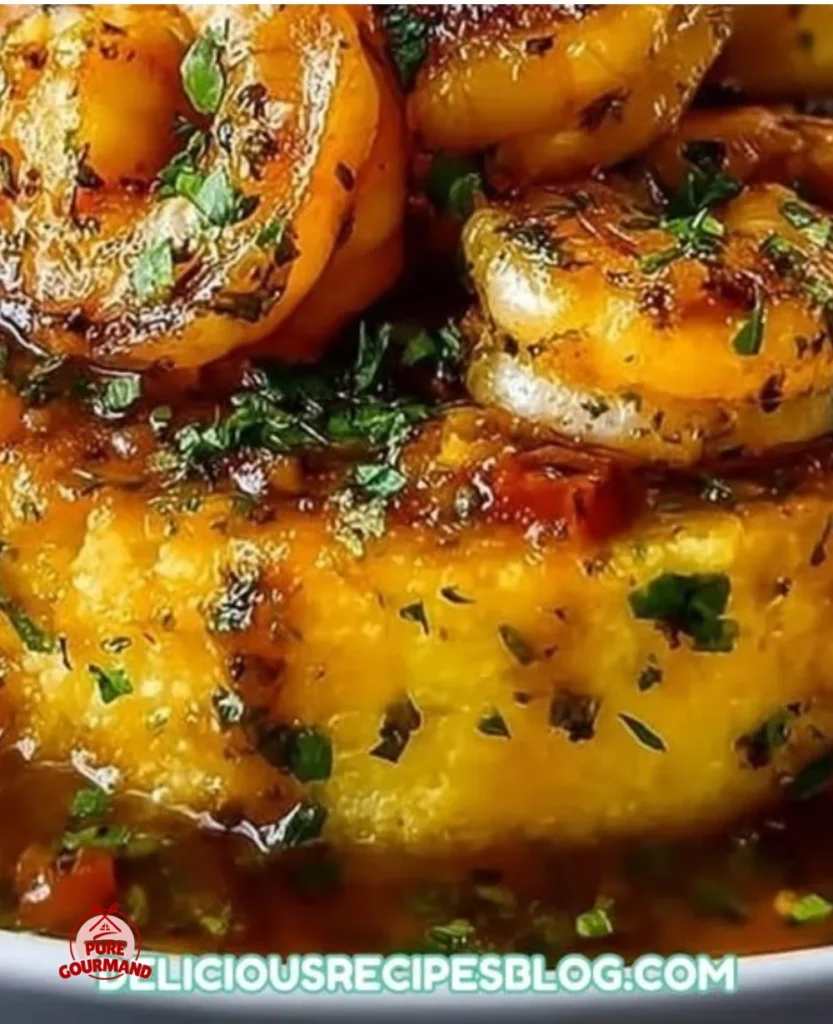 Delicious Garlic Shrimp Mofongo served with a side of garlic sauce.