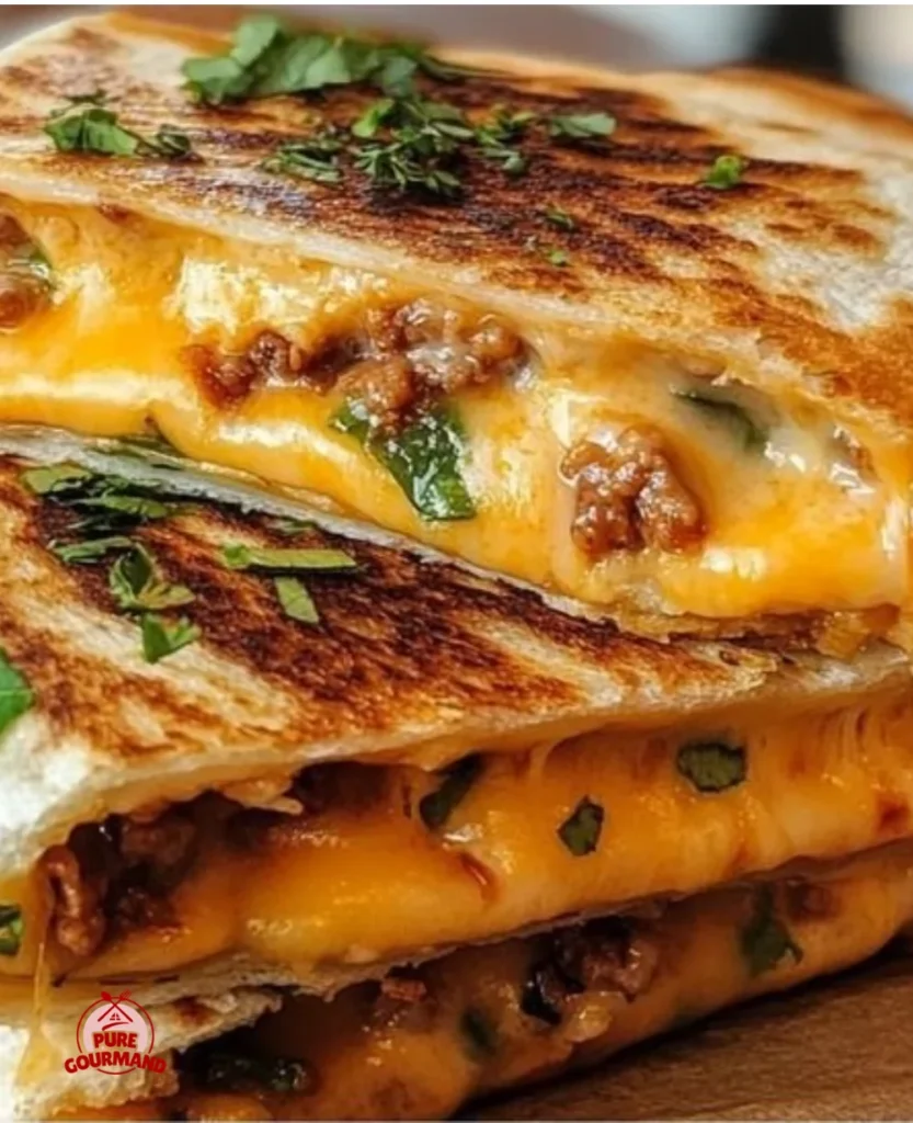 Delicious grilled cheese burrito topped with melted cheese and grilled to perfection