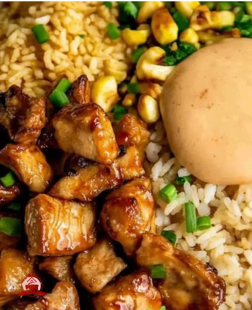 Delicious Hibachi Chicken served with fried rice in a vibrant dish.