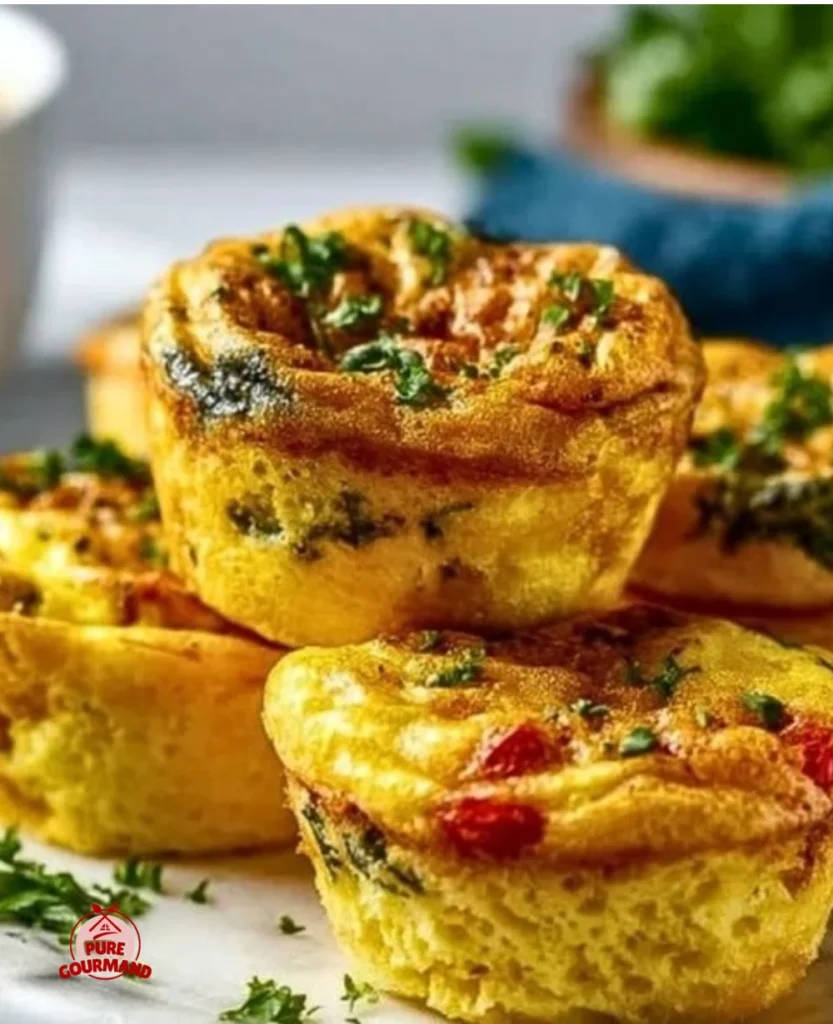 Delicious high protein egg bites served on a plate with fresh vegetables.