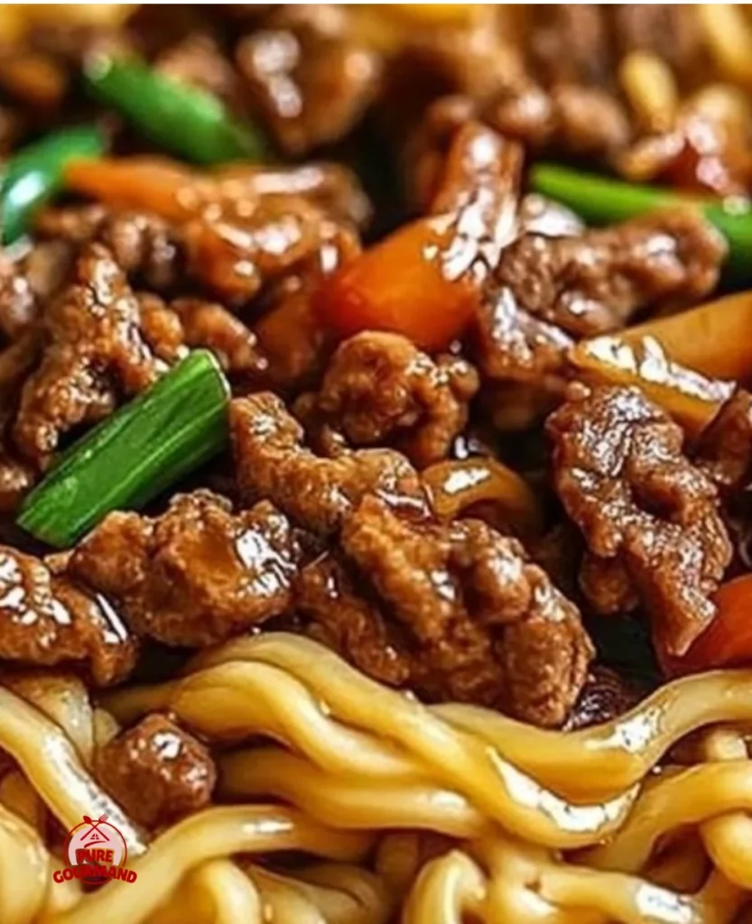 Delicious Hoisin Beef Noodles served in a bowl with fresh vegetables