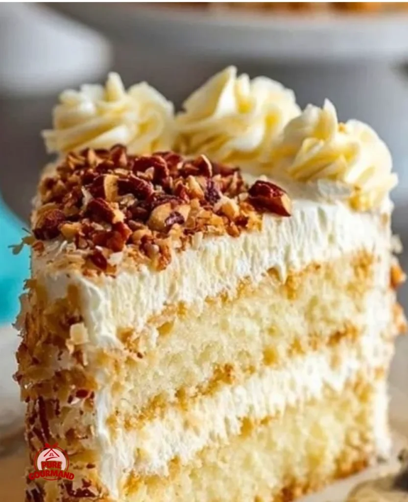 Delicious Italian Cream Cake with cream cheese frosting and nuts