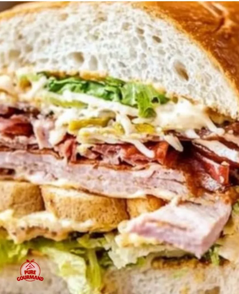 Delicious Italian Grinder Sandwich filled with meats and fresh vegetables