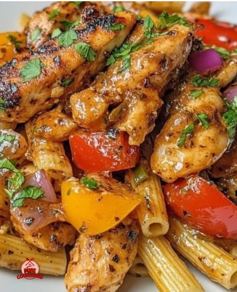 Delicious Jerk Chicken Rasta Pasta served in a bowl