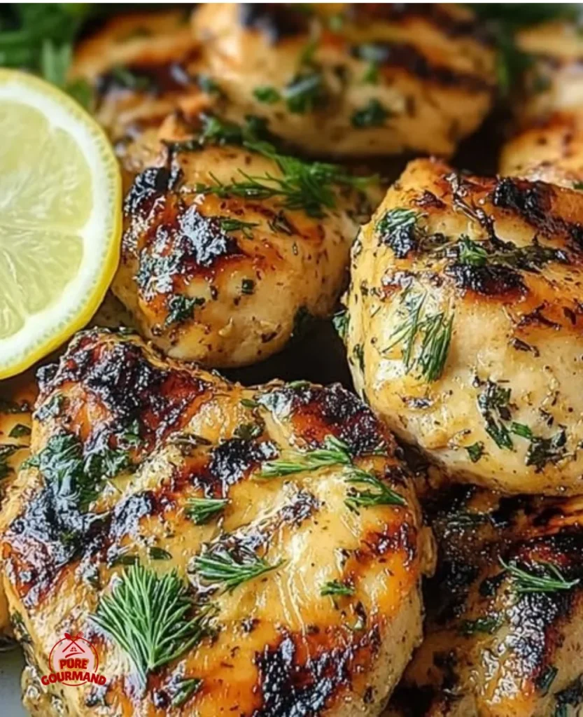 Juicy Greek yogurt marinated chicken on the grill, perfect for summer meals.