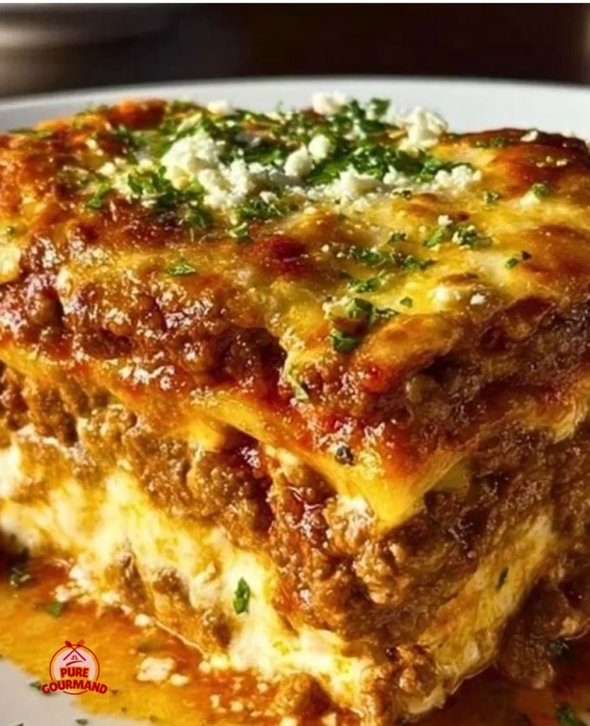 Deliciously layered Maggiano's style lasagna fresh from the oven, ready to serve.
