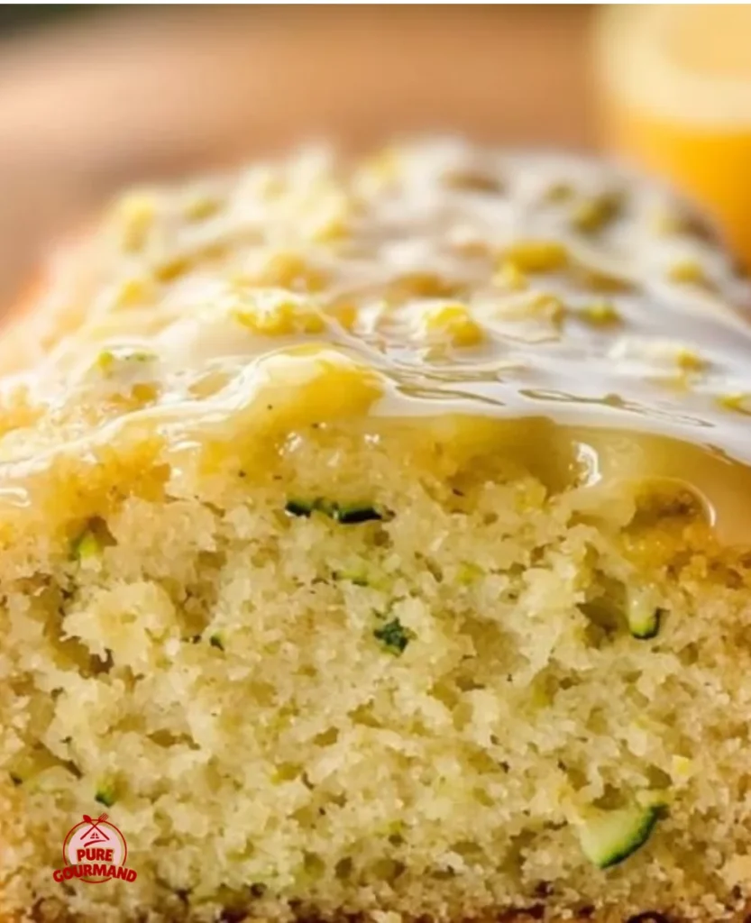 Loaf of bright and zesty lemon zucchini bread on a wooden table