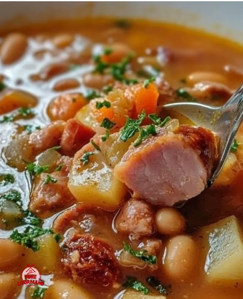 Delicious slow-simmered Portuguese bean soup served in a bowl
