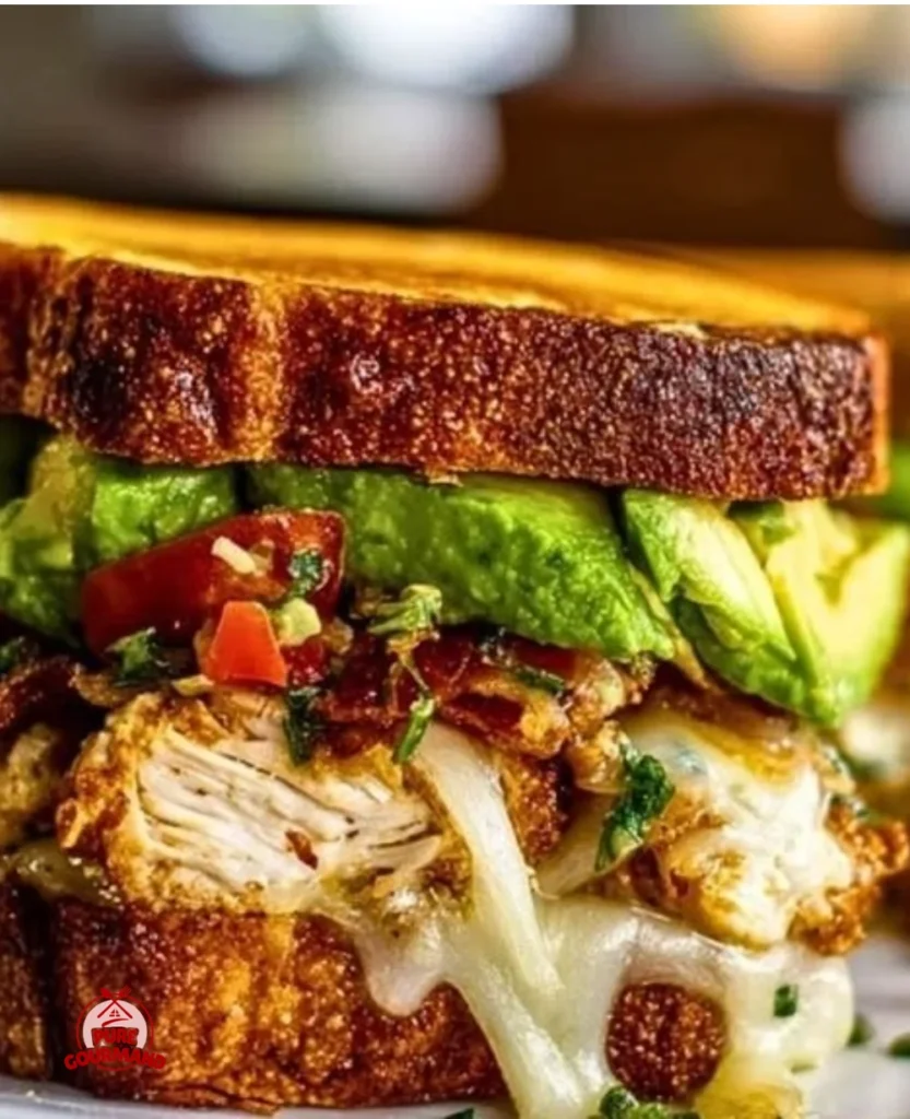 Delicious loaded chicken avocado sandwich with fresh ingredients and toppings
