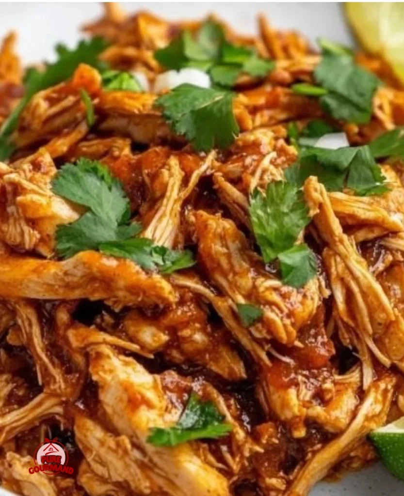 Delicious Mexican pulled chicken served in a taco with fresh toppings
