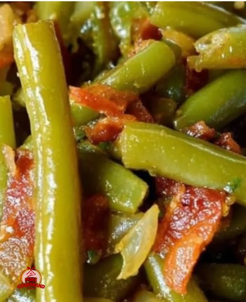 Plate of Nana's Famous Green Beans sprinkled with seasoning.